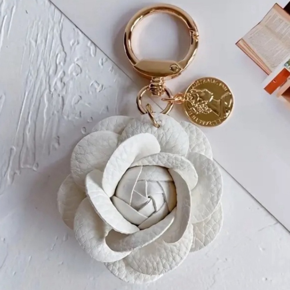 NWT Camellia Flower Vegan Leather Keychain Bag Charm